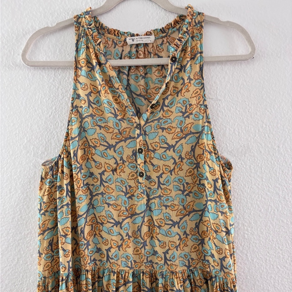 Spell & The Gypsy Collective Delirium Maxi Dress Gold Boho Floral XS Extra Small - Picture 3 of 15